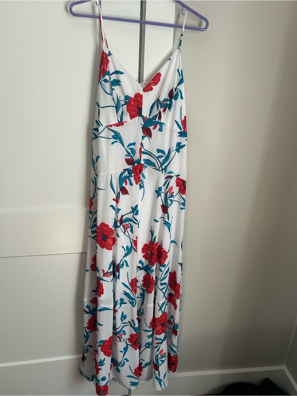 Bar III White Midi Dress with Red & Teal Floral Print - Picture 3 of 5